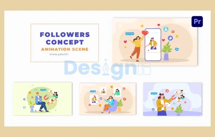 Social Media Followers Concept Creative Design Character Animation Scene
